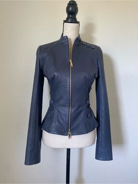 jitrois. 100% Lambskin Blue Leather Jacket Size 38